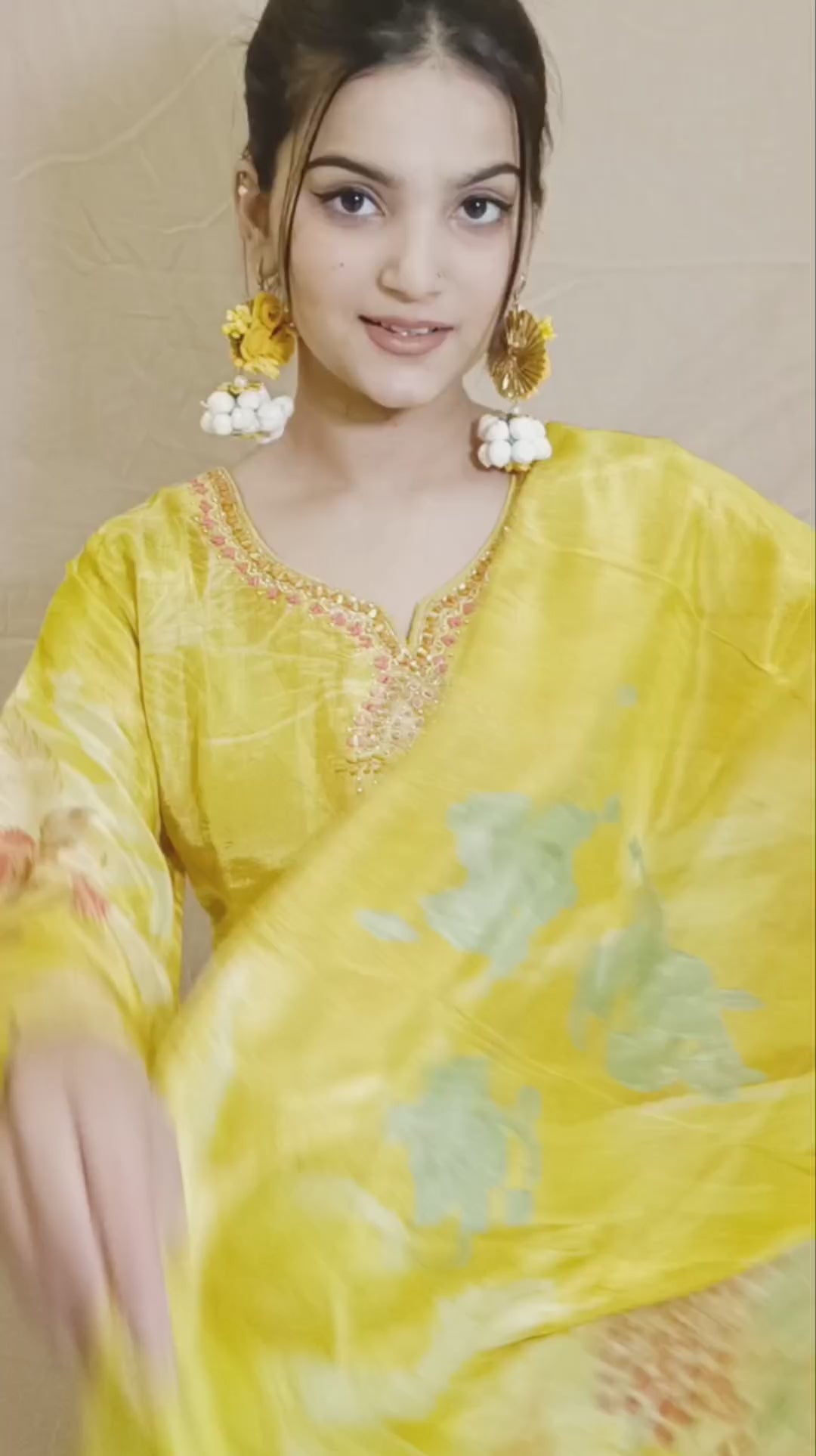 Yellow Pure Tissue Shimmer Set with Pants and Dupatta