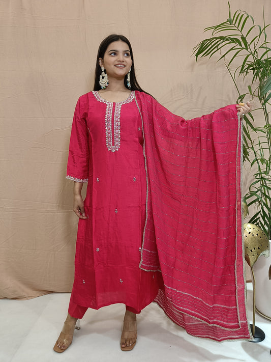 Pink Dola Silk Suit Set