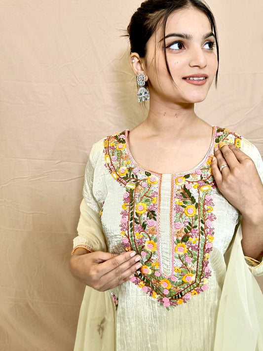 Ivory Cotton Thread Work Suit Set