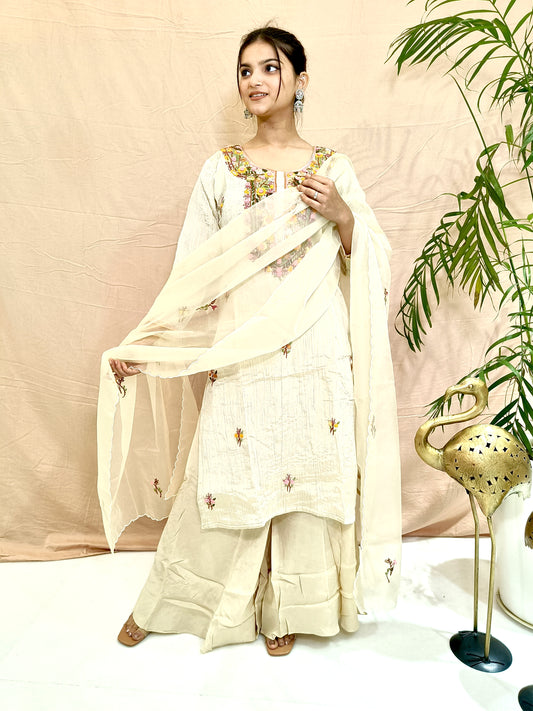 Ivory Cotton Thread Work Suit Set